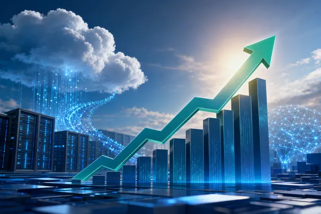 Editorial illustration representing Snowflake’s cloud data platform, AI products and rising market performance