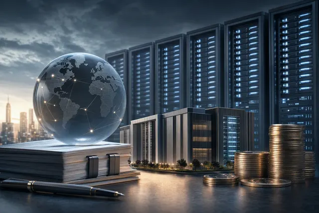 Illustration representing Nscale’s reported pre-IPO financing discussions involving AI infrastructure and investment capital