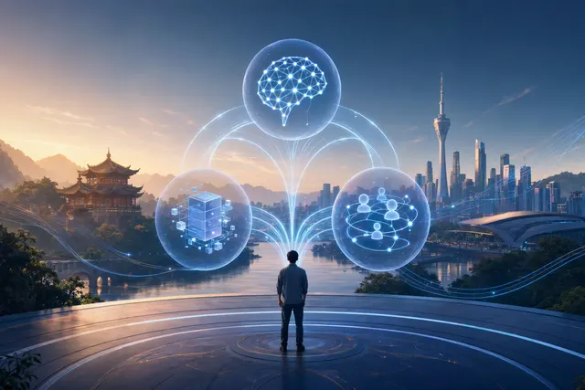 Illustration representing a personal AI assistant coordinating a model, user memory and connected services.