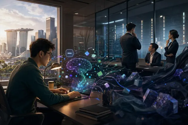 Editorial illustration representing the gap between workplace AI use and company governance controls