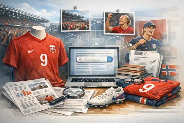 AI-generated editorial hero image showing a Norway national team jersey and Erling Haaland's Nike Phantom 6 signature cleats against a World Cup backdrop