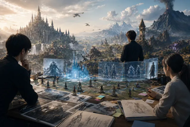 Conceptual illustration of Square Enix restructuring game development for major RPG franchises
