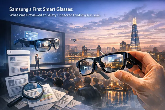 Samsung Galaxy Glasses concept render with transparent frames and AI interface elements
