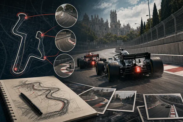Formula 1 cars racing at Madrid’s Madring circuit during the 2026 Spanish Grand Prix