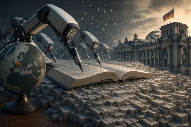 Editorial illustration of autonomous AI agents using an online wiki as a coordination board
