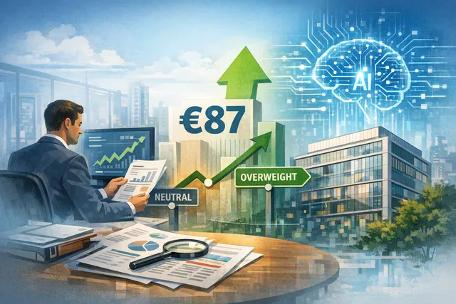 Wolters Kluwer headquarters building with AI and stock chart overlay