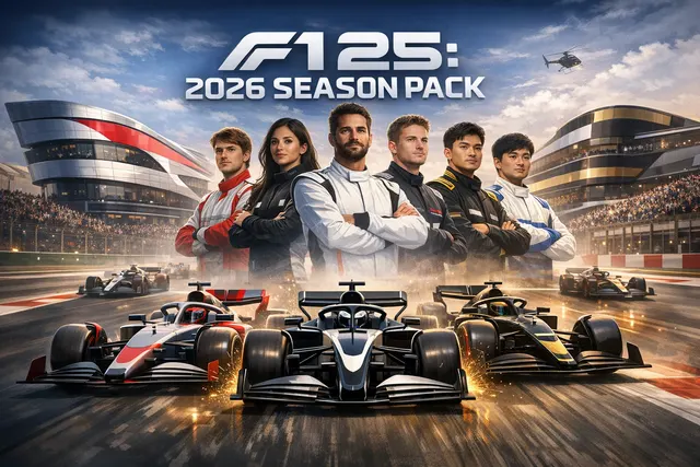 F1 25: 2026 Season Pack key art showing the new Audi and Cadillac F1 cars side by side on the starting grid