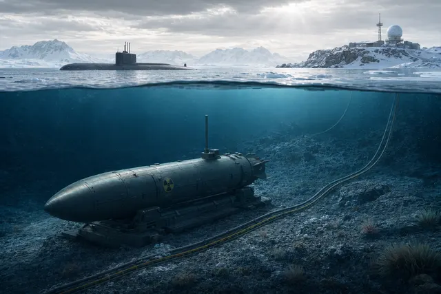 Illustration of a nuclear missile container positioned on the Arctic seabed as part of the reported Russian Skif system