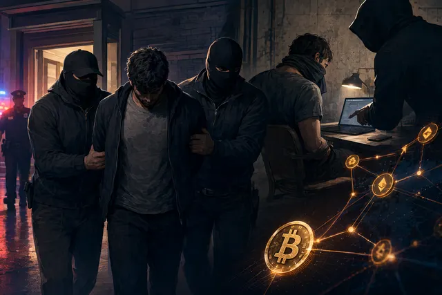 Illustration representing a crypto wrench attack where criminals force access to digital wallets and exchanges