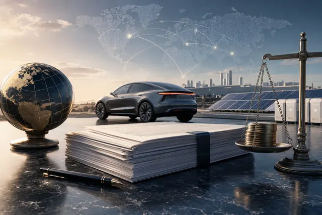 Illustration representing Tesla’s credit facilities and planned investment in AI, solar manufacturing and semiconductors