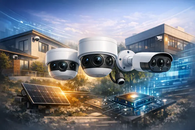 Reolink OMVI Series triple-lens security camera with dual-lens panoramic and pan-tilt tracking lens on a clean white background