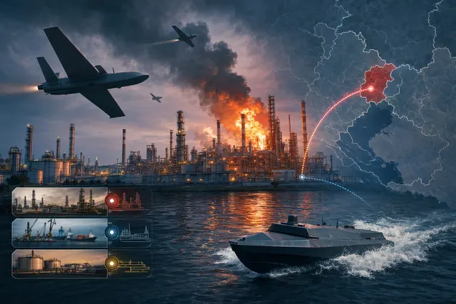 Illustration of long-range drone strikes on Russian energy and industrial infrastructure