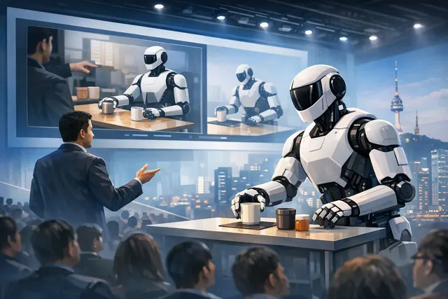 Illustration of a robot learning a long-horizon task from a human video demonstration