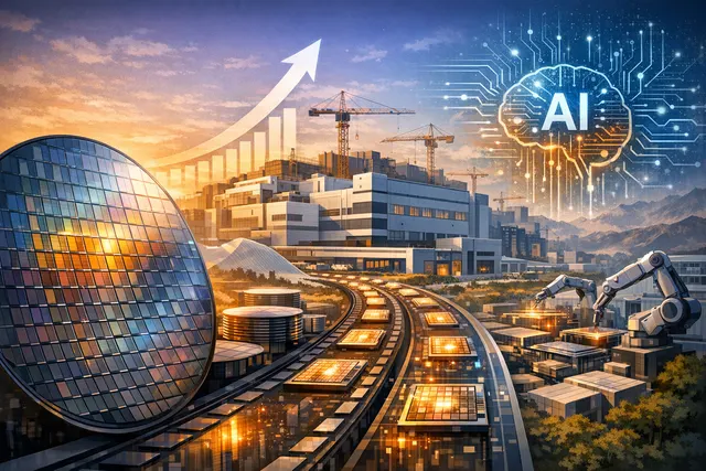 A conceptual image showing a TSMC silicon wafer with glowing circuit lines transitioning into dollar signs and upward-trending graphs, set against a futuristic semiconductor factor