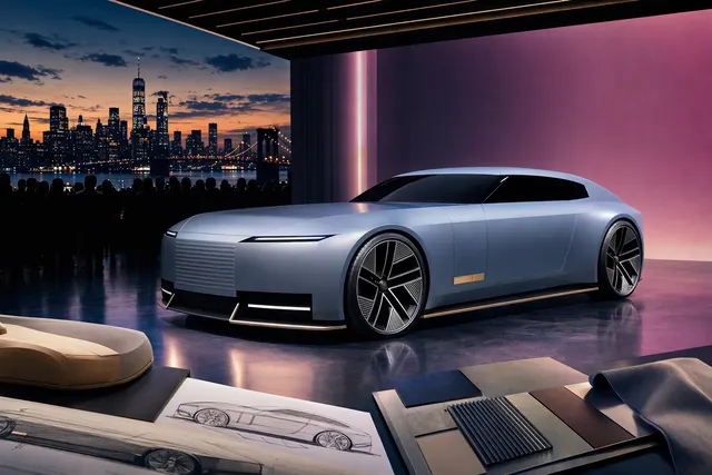AI-generated editorial illustration accompanying an article about Jaguar’s Type 01 electric grand tourer