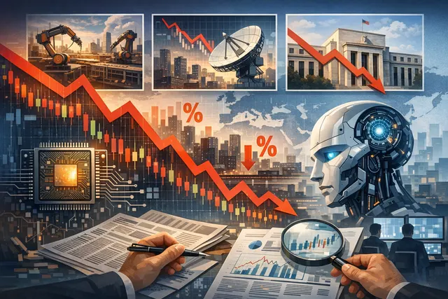Market selloff charts and stock ticker display showing decline in AI and semiconductor stocks