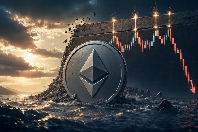 Editorial illustration of Ethereum market volatility near a price-resistance level