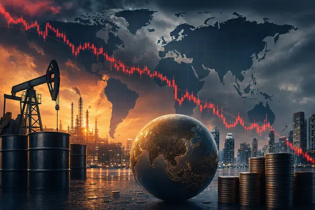 Editorial illustration for an article about oil-supply risks and market volatility