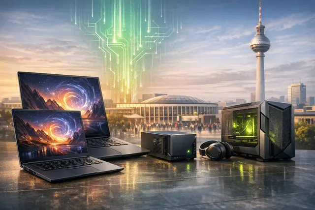 Concept image of ASUS ProArt RTX Spark laptops and a compact AI desktop