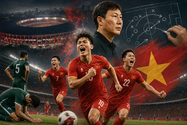 AI-generated illustration of a football match, used to accompany coverage of Vietnam’s 4-2 comeback win over Pakistan.