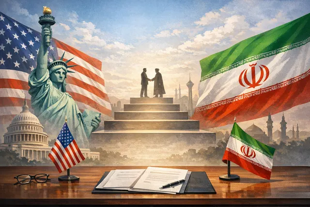 Diplomatic map outlining Iran's proposed four-phase memorandum of understanding with the United States, highlighting the Strait of Hormuz and regional fronts.