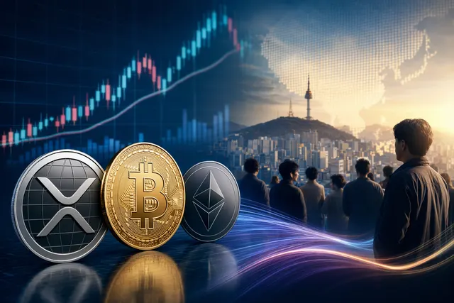 Illustration of XRP overtaking Bitcoin trading volumes in Korean crypto markets