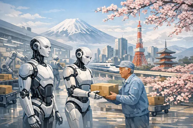 Humanoid robot representing Chinese robotics companies entering Japan’s logistics and service industries