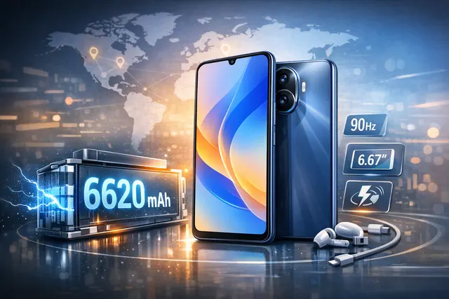Huawei Nova Y74 smartphone in Blue color on a vibrant background, showcasing its large display and customizable X Button.