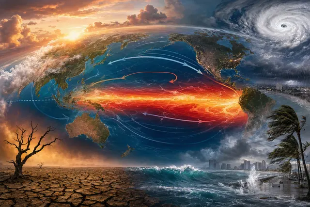 What are the projected strength, duration, and global consequences of the intensifying 2026–27 El Niño—including NOAA’s probabilities that i