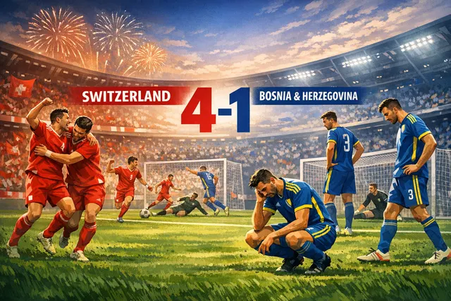 AI-generated illustration of Switzerland vs. Bosnia and Herzegovina World Cup Group B match at SoFi Stadium