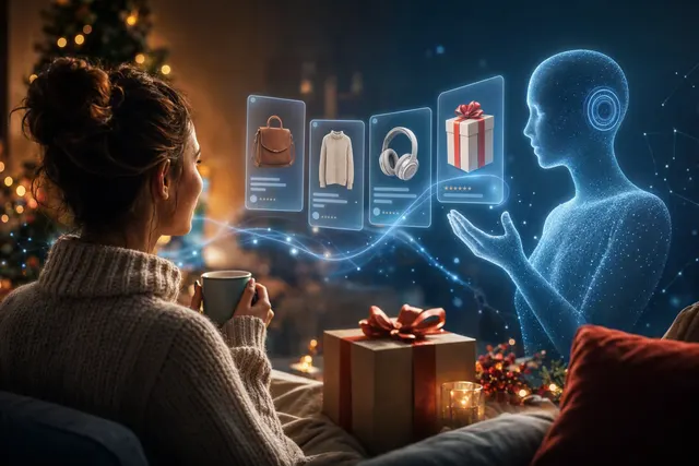 Illustration representing AI-assisted holiday shopping and product discovery