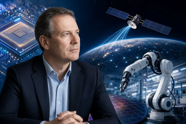 Illustration representing global semiconductor demand driven by AI, satellites, and robotics