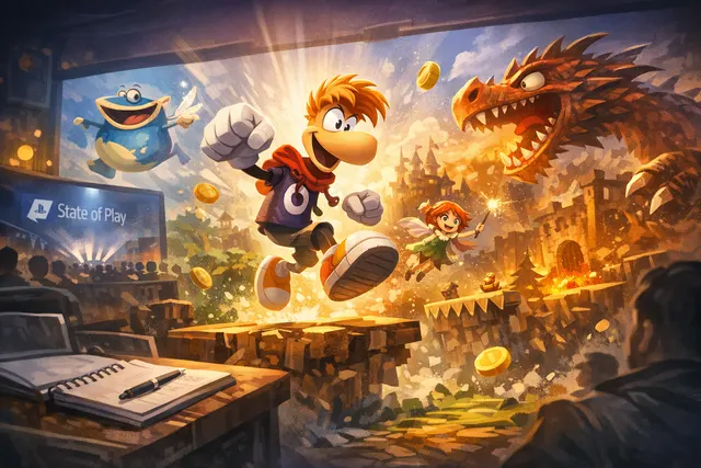 Promotional artwork for Rayman Legends Retold showcasing the 3D reimagining of the classic platformer characters Rayman and Globox.
