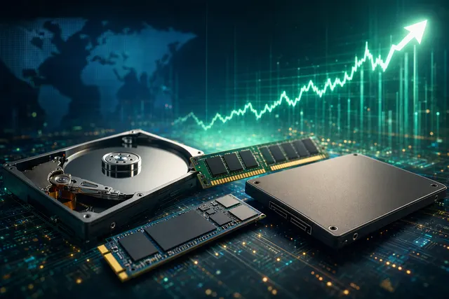 Editorial illustration for a market rebound in memory and storage stocks