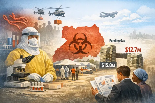 UN emergency appeal for Uganda Ebola response with Bundibugyo virus outbreak map showing funding gap and case numbers