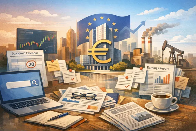 A futuristic, abstract visualization of market data, stock charts, and ECB and Fed interest rate indicators with a glowing blue and orange theme.