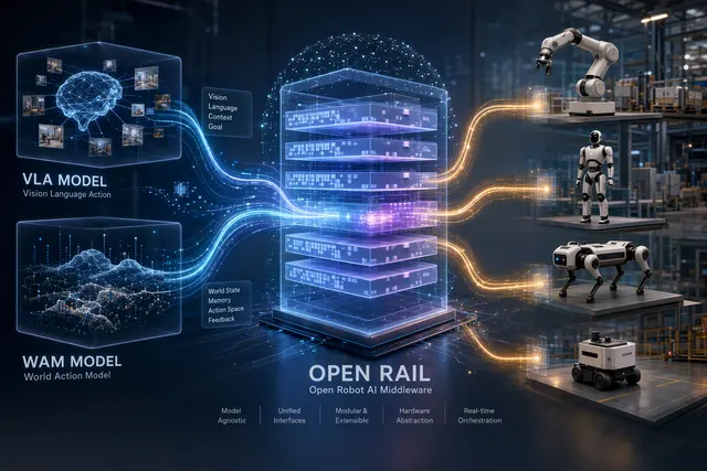 How does China Mobile’s open source Open RAIL middleware connect VLA and WAM models to heterogeneous robot hardware, and what problems does