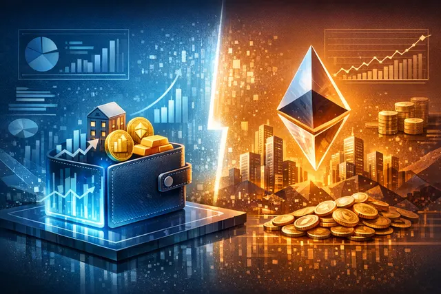 Two blockchain networks represented as layered cubes, one labeled 'SOLANA' with a large 'RWA Holders: 285,971' count and the other labeled 'ETHEREUM' with a 'Value: $16.6B' figure,
