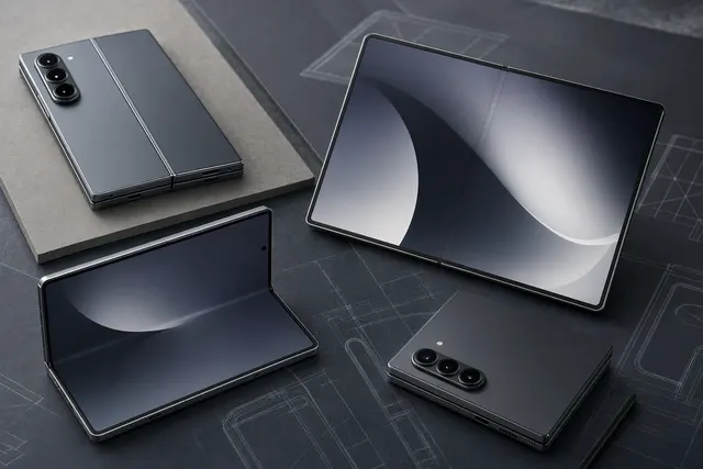 Concept illustration of Samsung Galaxy Z Fold 8 and a wider foldable device with tablet-like display