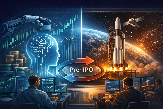 A conceptual representation of a Binance pre-IPO perpetual contract listing for OpenAI, with financial charts and the Binance and OpenAI branding in a futuristic trading interface.
