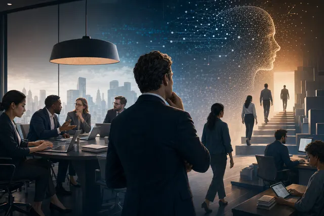 Illustration representing artificial intelligence transforming jobs in the banking industry