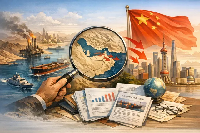 A satellite-style view of the Strait of Hormuz with a large cargo ship and an inset chart showing oil prices trending upward, representing the 2026 energy crisis.