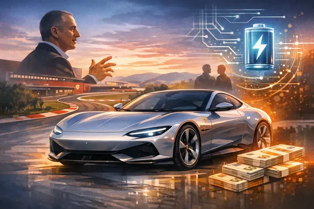 Ferrari CEO Benedetto Vigna speaking at the 2026 Luce unveiling, defending the company's first all-electric five-seat GT