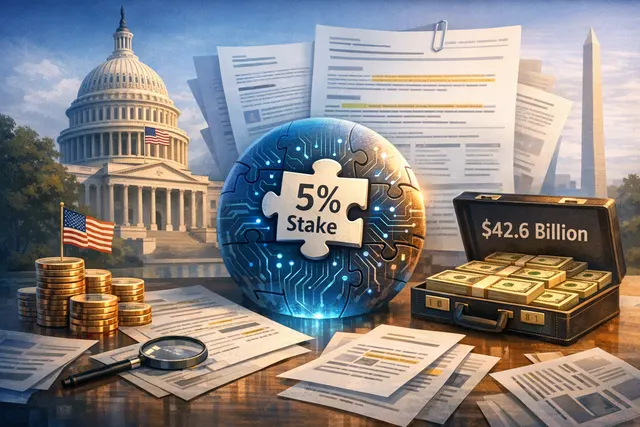 A conceptual illustration of a glowing AI brain intertwined with American currency symbols and government architecture, representing OpenAI's proposal to give the U.S. government a