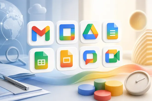 Illustration of redesigned Google Workspace app icons with colorful gradient styles