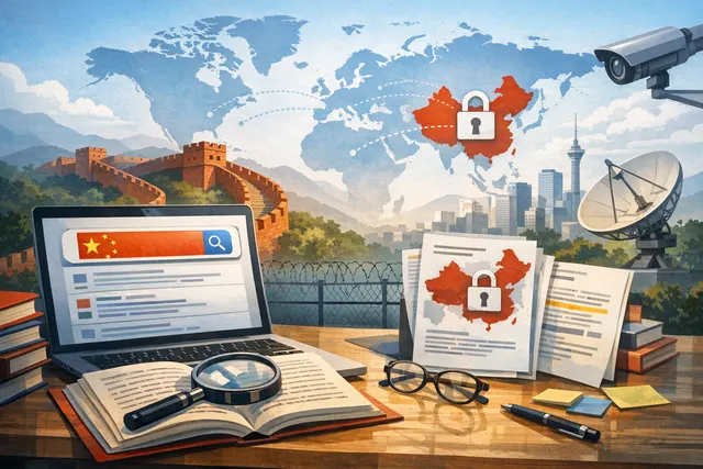 A stylized illustration of a Chinese flag superimposed over a network of interconnected AI neural network nodes, representing state control over frontier artificial intelligence mo