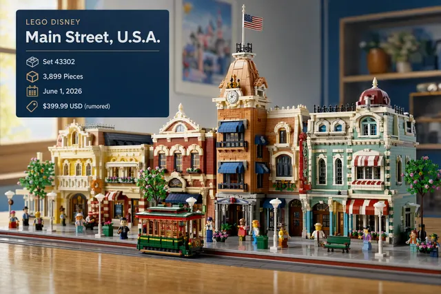 LEGO Disneyland Main Street U.S.A. set 43302 display-style streetscape with buildings and minifigures