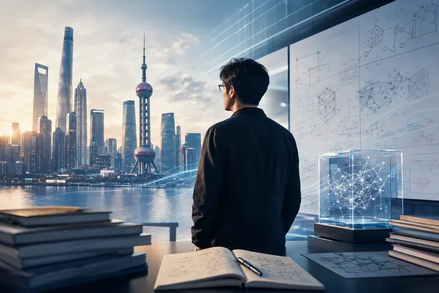 Editorial illustration representing China’s AI research leadership and agent startup ecosystem