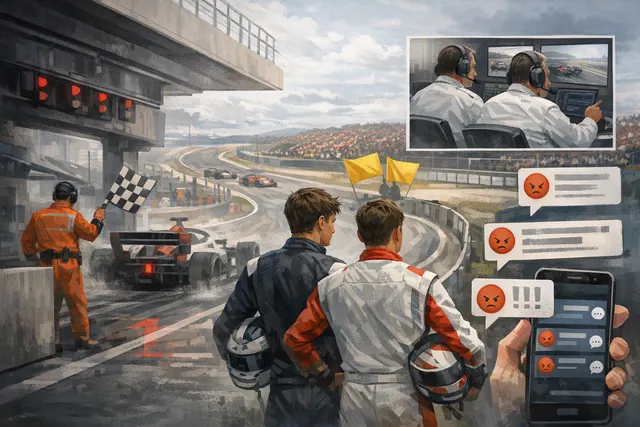 Formula 1-inspired illustration representing the 2026 Dutch Grand Prix penalty controversy involving Franco Colapinto and Arvid Lindblad