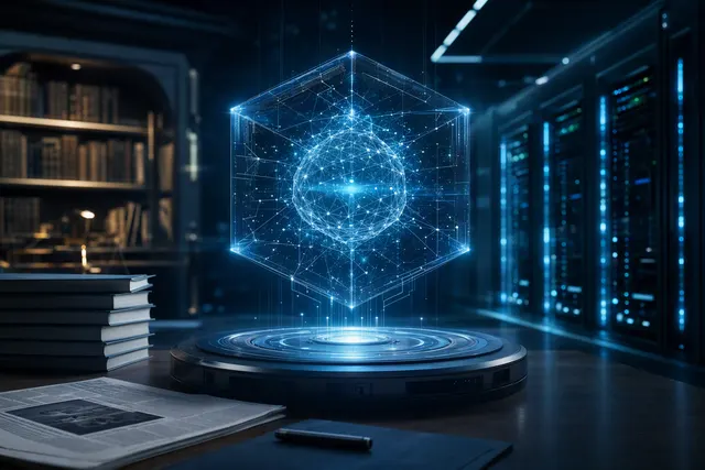 Editorial illustration representing an AI model used for cybersecurity and secure software deployment